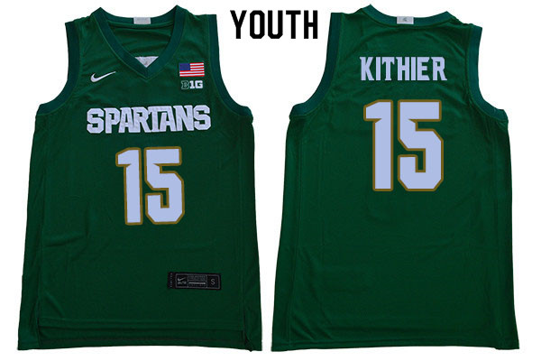 2019-20 Youth #15 Thomas Kithier Michigan State Spartans College Basketball Jerseys Sale-Green